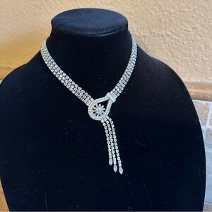 Vintage Art Deco LEDO Signed Silver Necklace with Crystal Accents